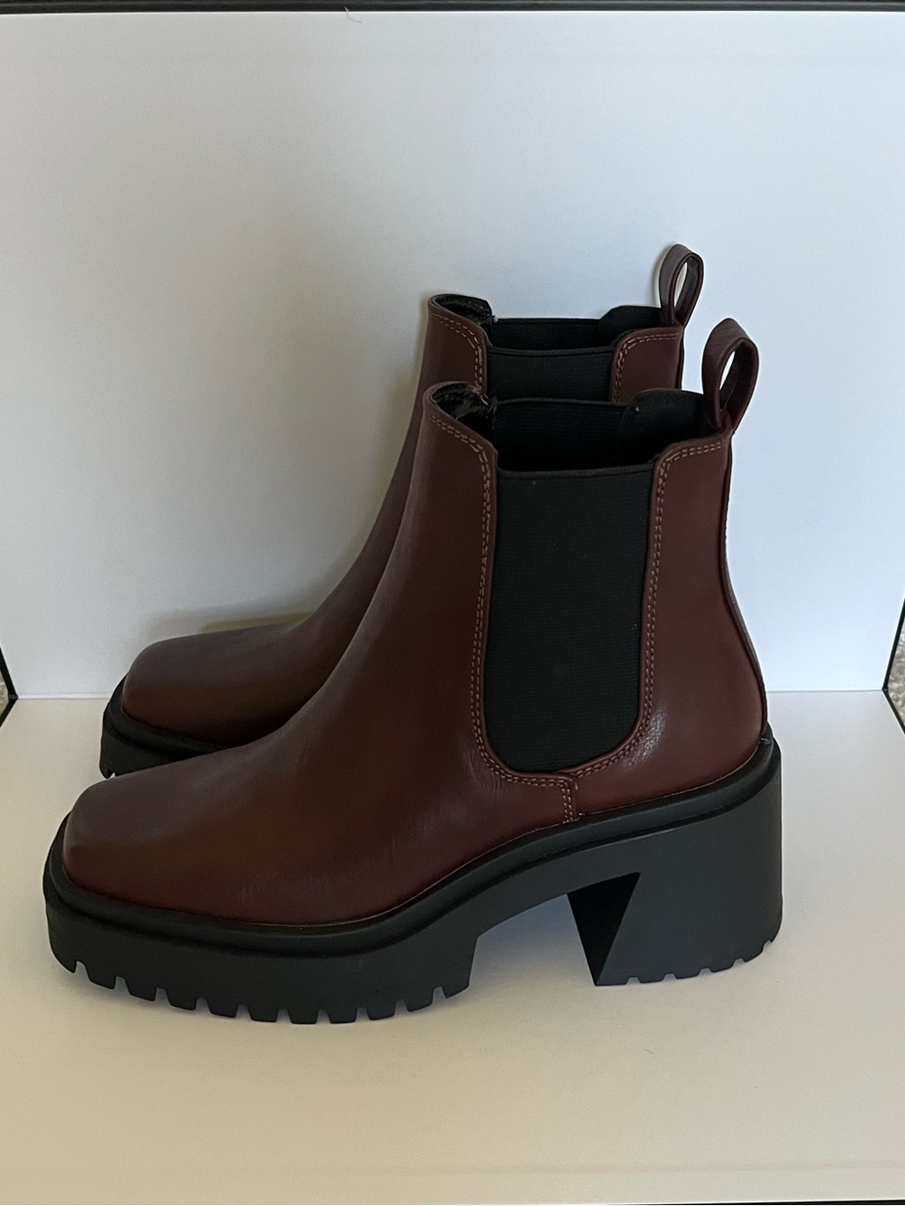 Madden Girl Burgundy Chelsea Lug-Heel Ankle Boots